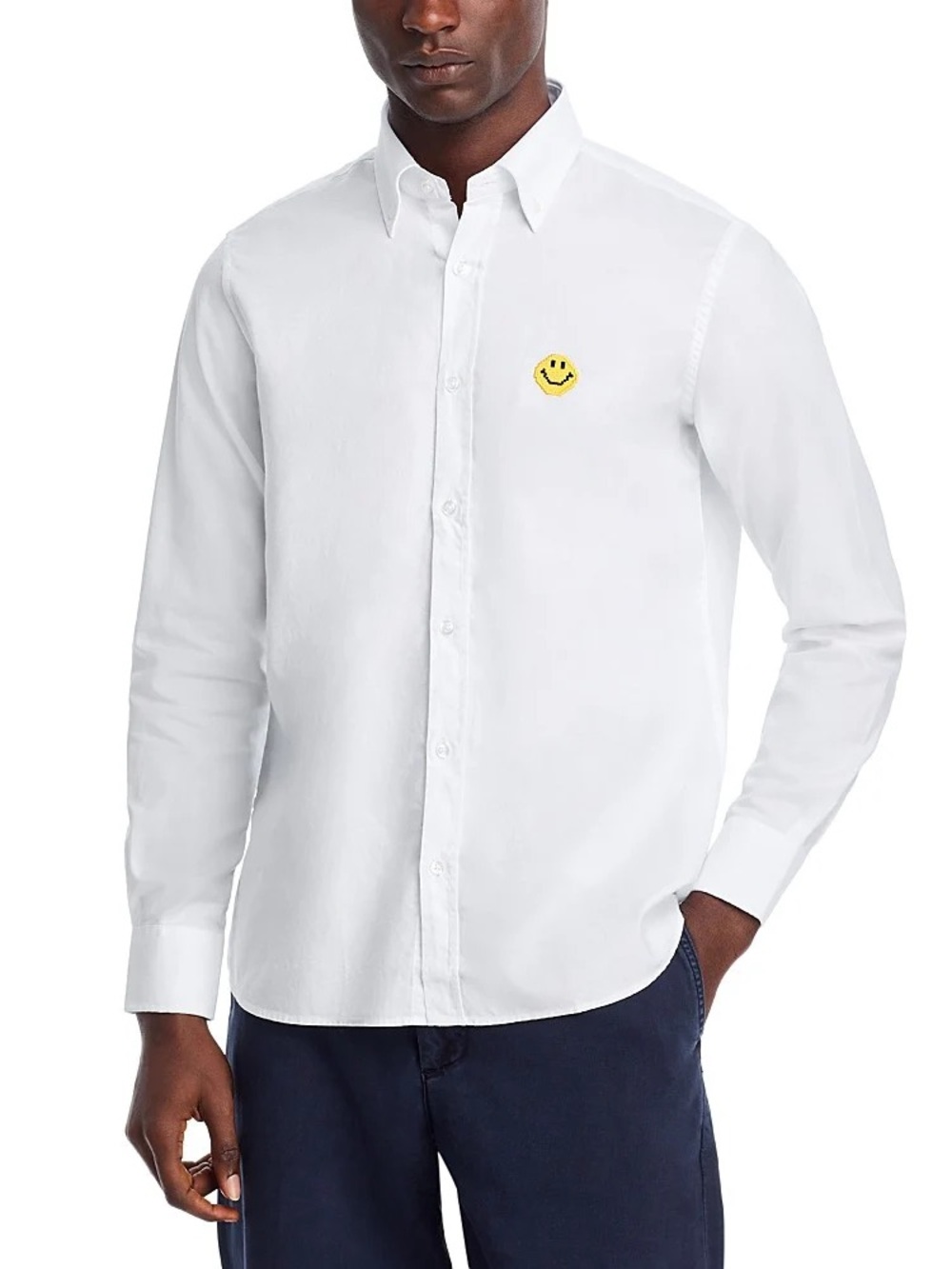 Joshua Sanders Mens Oxford Pixel Button Up Shirt White with Smiley Logo